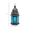 10" Black Moroccan Style Hanging Candle Lantern with Etched Blue Glass